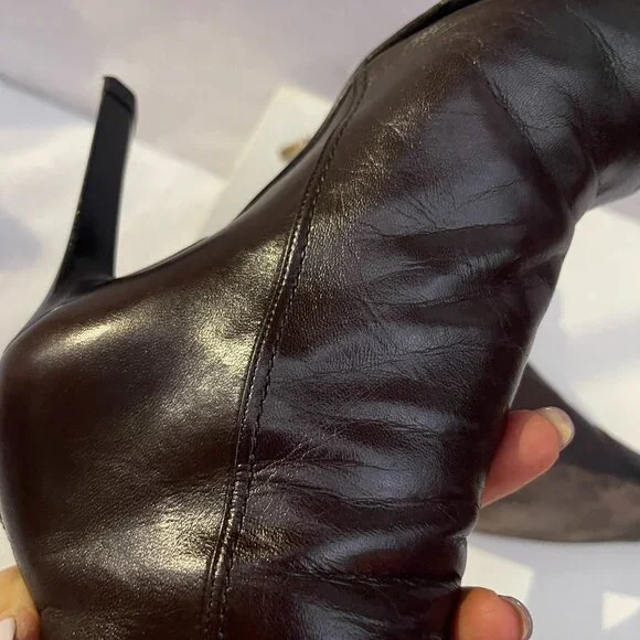 Auc CASSADEI Pellami Brown Leather Back Zip Pointy Ankle Boots Made in Italy - Picture 14 of 16